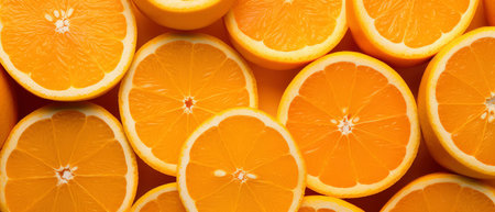 Orange fruit background. Top view, flat lay. Close-up.の素材