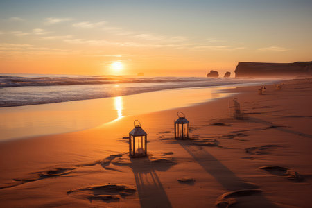 Beautiful sunset at the beach in Algarve, Portugal.の素材