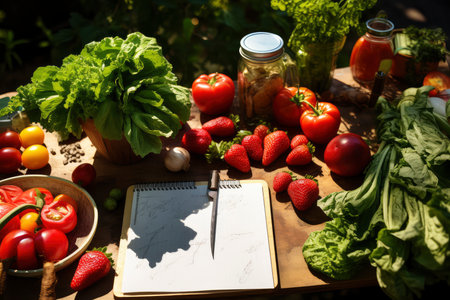 Organic food. Fresh vegetables and fruits in the garden. Healthy eating concept.の素材