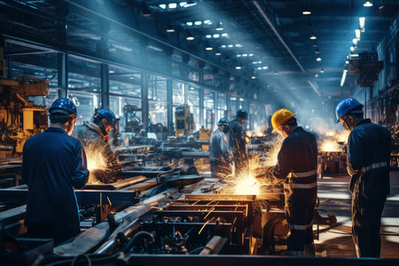Metalworking industry. Workers at work in a metallurgical plant.の素材