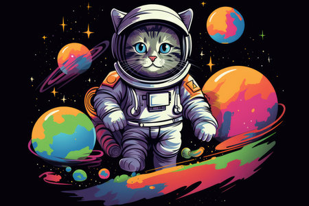 Cute cat astronaut in space. Vector illustration for your design.の素材