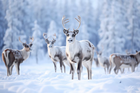 Beautiful reindeer in the winter forest. Winter landscape.の素材