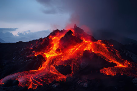 Volcanic eruption at Mount Etna, Sicily, Italy.の素材