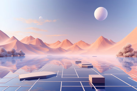Futuristic Sci Fi Landscape, 3d rendering. Computer digital drawing.の素材