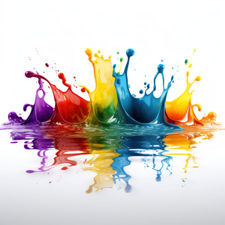 Colorful paint splashes isolated on white background. 3d renderの素材