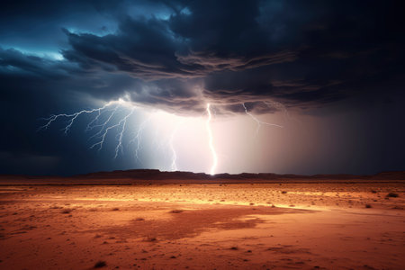 Dramatic thunderstorm in the desert. 3d illustration.の素材