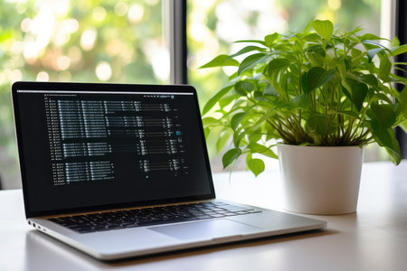 Laptop computer with stock market data on screen, stock market conceptの素材