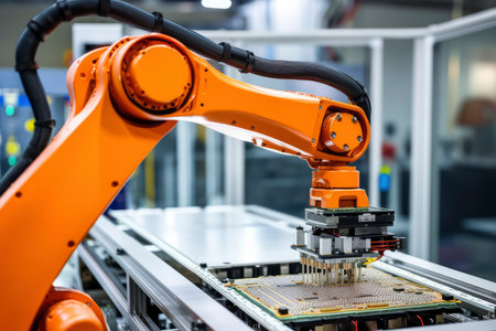 Robotic arm assembly line in factory, industry 4.0 conceptの素材