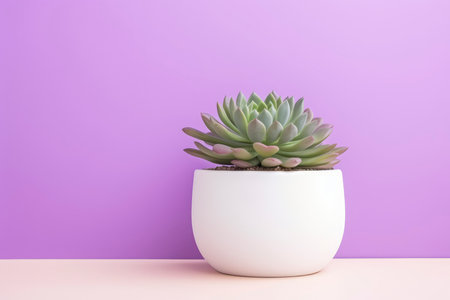 Succulent plant in white pot on pink and purple background.の素材