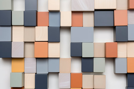abstract background made of wooden cubes. 3d render illustration.の素材