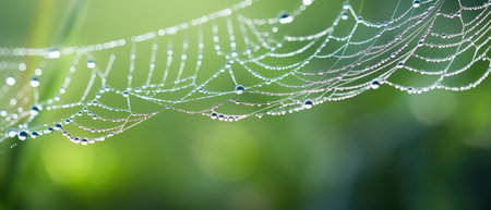 Spider web with dew drops close-up. Nature background.の素材