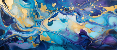 Abstract background of acrylic paint in blue, yellow and purple tones.の素材