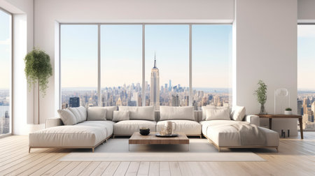 modern bright interiors apartment Living room with sofa 3D rendering illustrationの素材