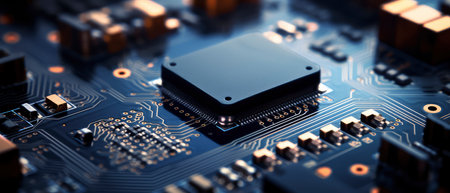 Close-up of electronic circuit board. Technology and science concept.の素材