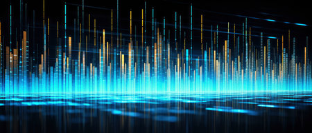 Abstract technology background with glowing lines and dots. 3D Renderingの素材