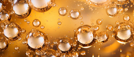 Bubbles in the water on a yellow background. Macro.の素材