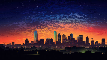 Silhouette of modern city at night. Vector Illustration.の素材