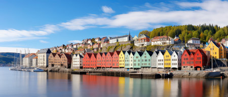 Panoramic view of the colorful houses in Bergen, Norwayの素材