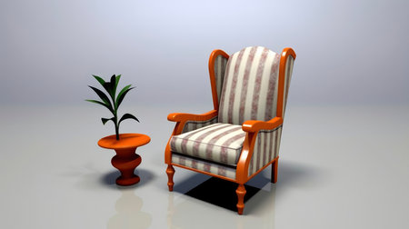 Armchair and plant on a white background. 3D rendering.の素材