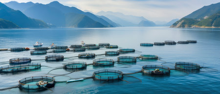 Fishing nets in the fjord, north of Switzerland.の素材