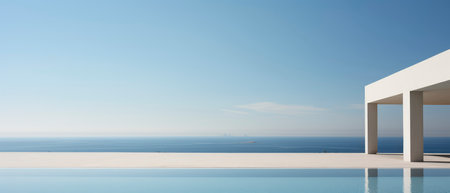 View of the sea from a terrace of a modern house.の素材