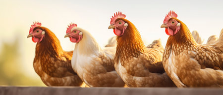 chickens on traditional free range poultry farm in rural area of Ukraineの素材