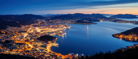 Panoramic view of Lake Tahoe at night, California, USAの素材