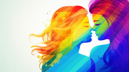 Beautiful young woman kissing her boyfriend, abstract colorful vector illustration.の素材