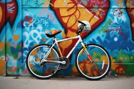 Bicycle on the background of a colorful graffiti wall. Urban lifestyle.の素材