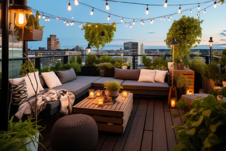 Beautiful terrace with a view of the city. Evening.の素材