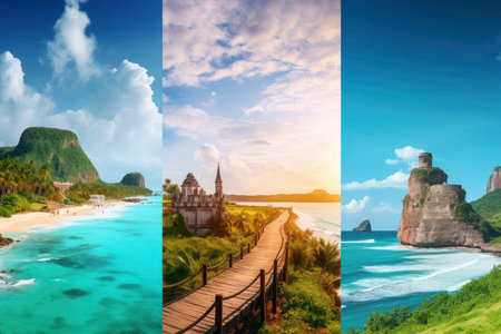 Collage of beautiful panoramic view of Nusa Penida island, Indonesiaの素材