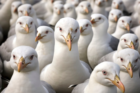 Group of seagulls at the bird sanctuary in Thailand.の素材