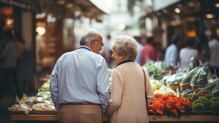 Elderly Couple Enjoying Market Dayの素材