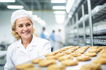 Woman in White Coat Organizing a Variety of Freshly Baked Cookiesの素材