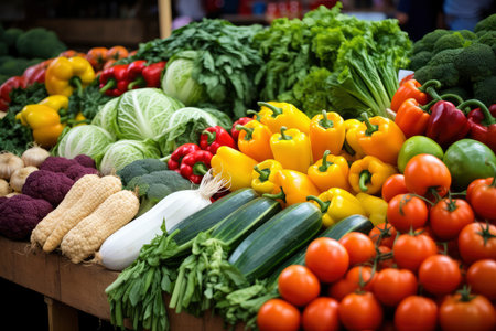 Variety of Fresh Vegetables Arranged on a Tableの素材