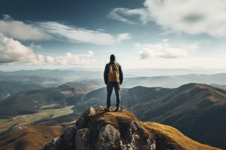 Man On Mountain Top | Majestic Scene Of A Person Standing Above The Worldの素材