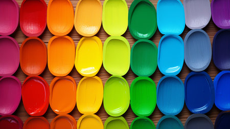 A vibrant wall filled with a multitude of colors, creating a beautiful rainbow-like effect.の素材