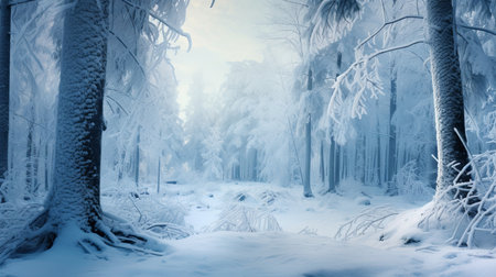 A Snow Covered Forest Filled With Treesの素材