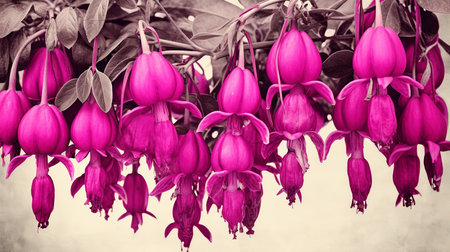 A bunch of pink flowers hanging from a tree, creating a vibrant and colorful display.の素材