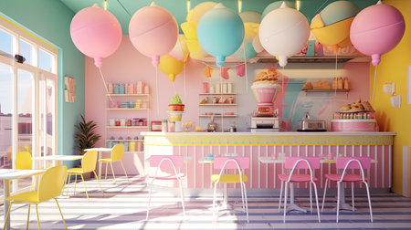 A room filled with an expanse of colorful balloons hanging from the ceiling, creating a vibrant and lively atmosphere.の素材