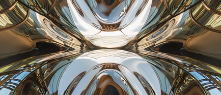 Close up view of a building reflected in a mirror, showcasing a distorted and abstract image due to the reflective surface.の素材