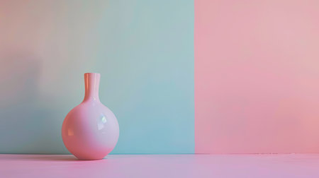 A pink vase is positioned on top of a matching pink table, creating a cohesive and visually appealing arrangement. The smooth surface of the table complements the delicate curves of the vase, forming a simple yet elegant display.の素材
