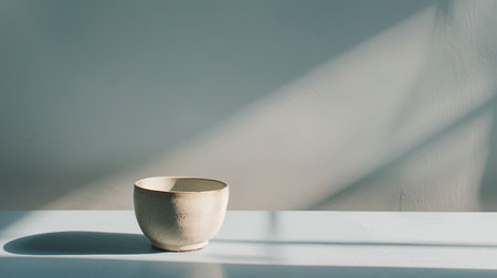 A white ceramic cup is placed straightforwardly on top of a wooden table, with clear lighting illuminating its surface. The table appears sturdy and well-maintained, providing a stable base for the cup.の素材