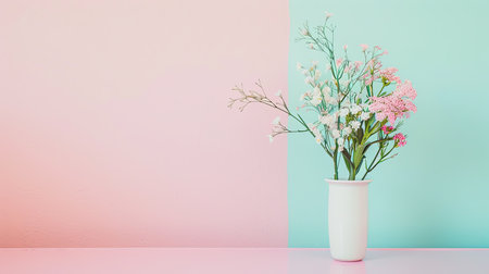 A white vase is filled with a vibrant mix of pink and white flowers, creating a striking contrast. The flowers are neatly arranged, showcasing their beauty and elegance.の素材
