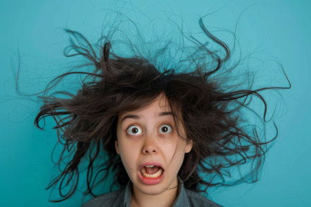 A woman with a surprised expression on her face, her eyes widened and mouth slightly agape. Her body language conveys shock and astonishment as she reacts to unexpected news or events.の素材