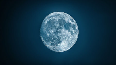 A full moon is prominently visible in the dark night sky, illuminating the surroundings with its soft light. The moon appears bright against the backdrop of the dark, starry sky.の素材