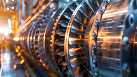 The close-up shot showcases a machine in a factory setting, with intricate mechanical parts in motion. The industrial environment is evident, highlighting precision and efficiency in manufacturing processes.の素材