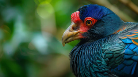 A close-up view of a vibrant and colorful bird perched delicately on a branch, showcasing its intricate feathers and bright plumage against the natural backdrop.の素材