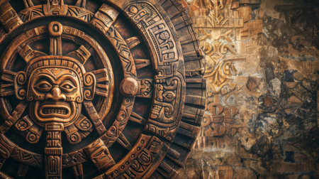 Wooden Carving of a Face on a Wallの素材