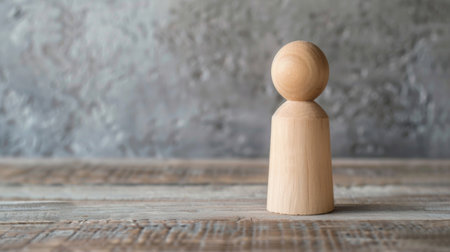 A simple wooden toy is standing upright on top of a wooden table, showcasing its craftsmanship and design. The toy appears stable and balanced, adding a touch of charm to the wooden surface.の素材